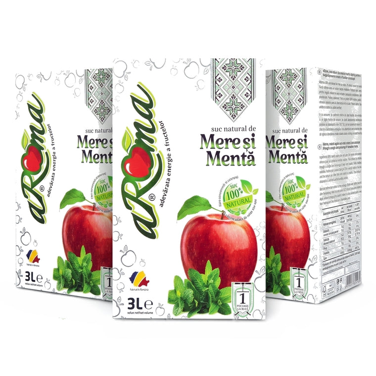 Suc natural de mere și mentă 3L — Pachet 3 cutii (9L)