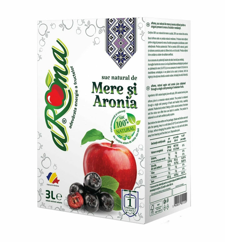 Pachet 9 cutii suc natural de mere și aronia 3L (27L)