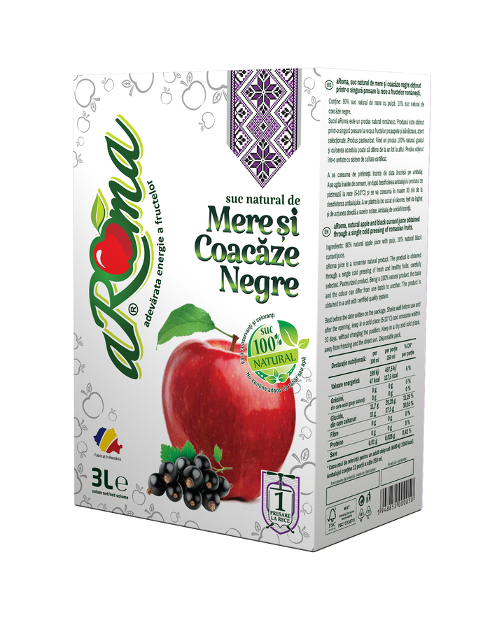 Pachet 9 cutii suc natural de mere și coacăze negre 3L (27L)