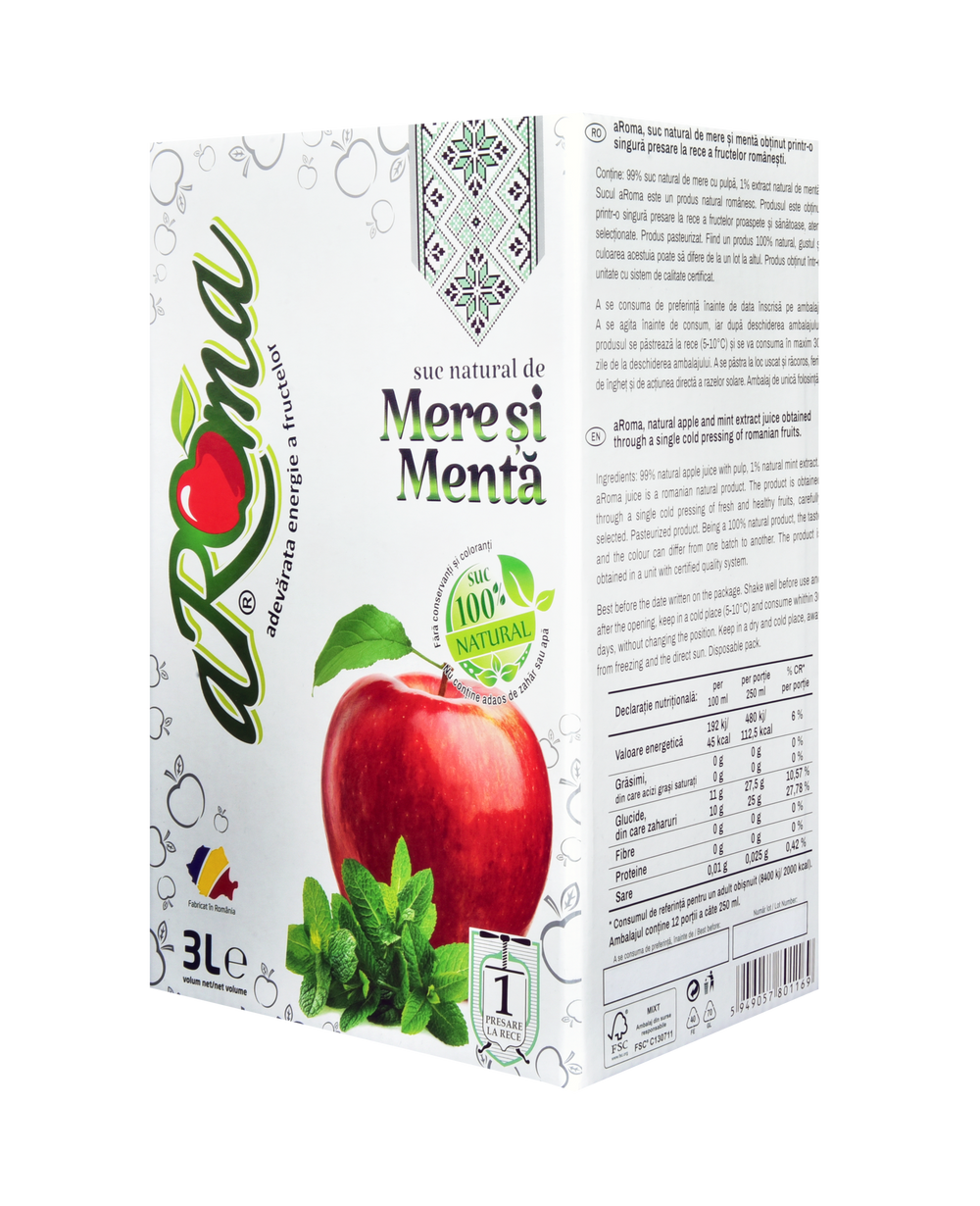 Pachet 9 cutii suc natural de mere și mentă 3L (27L)