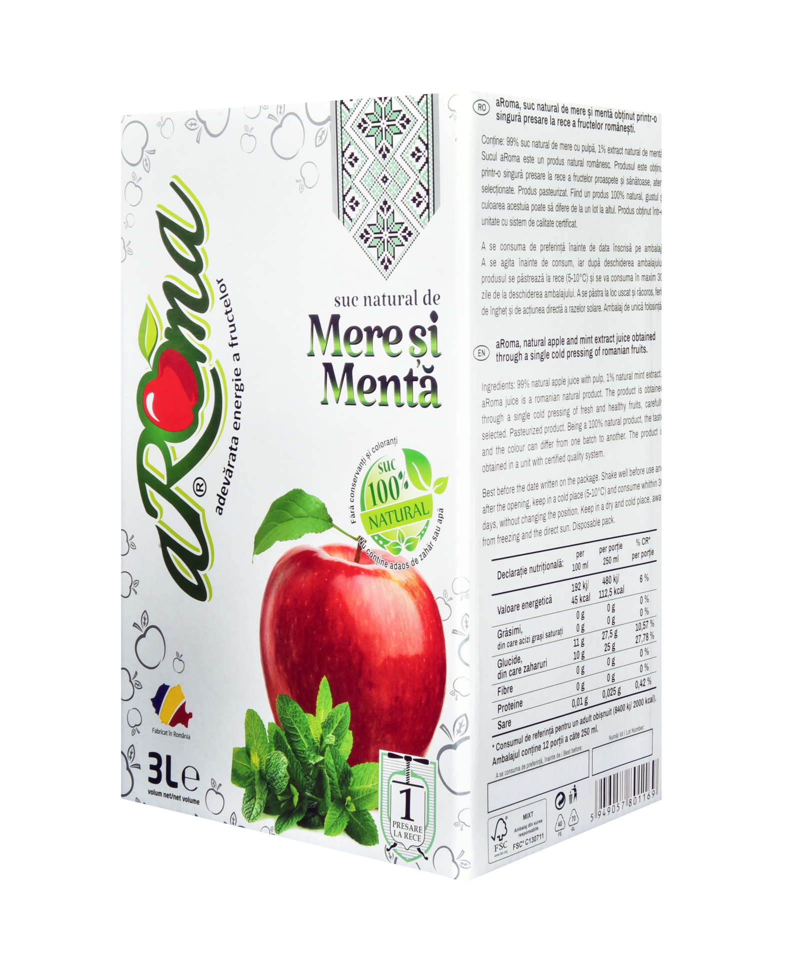 Pachet 9 cutii suc natural de mere și mentă