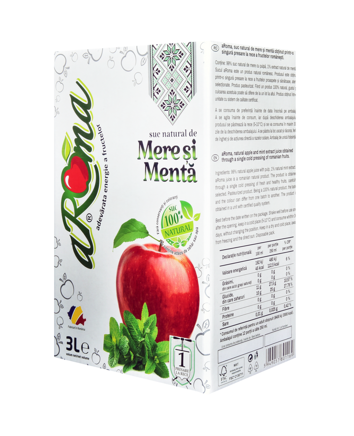Pachet 9 cutii suc natural de mere și mentă 3L (27L)