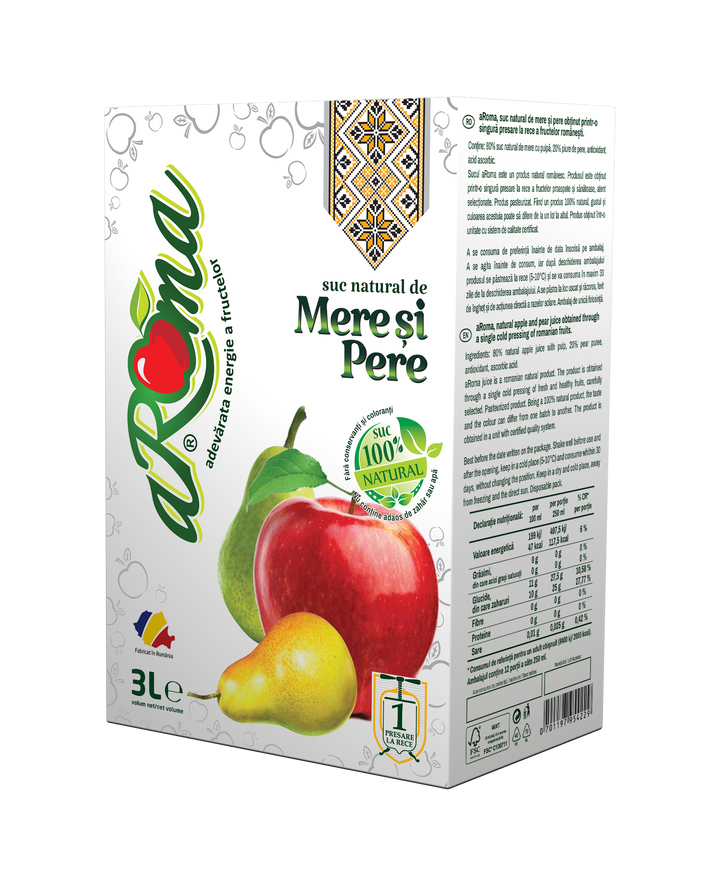 Pachet 5 cutii suc natural de mere și pere 3L (15L)