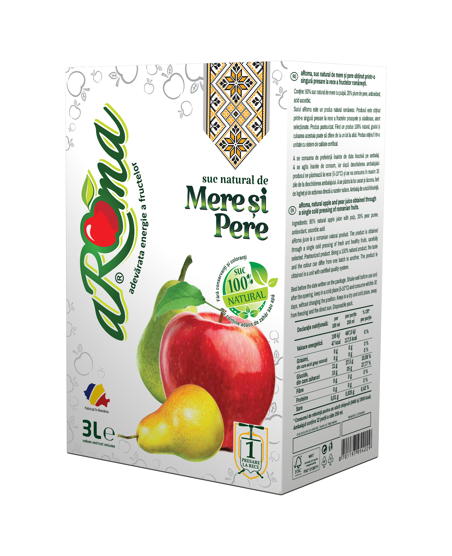 Pachet 3 cutii suc natural de mere și pere 3L (9L)