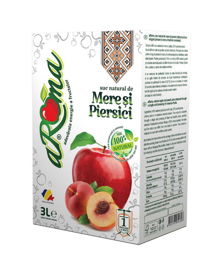 Pachet mixt 3 cutii (9L) — Suc de mere natural, zmeură și piersici