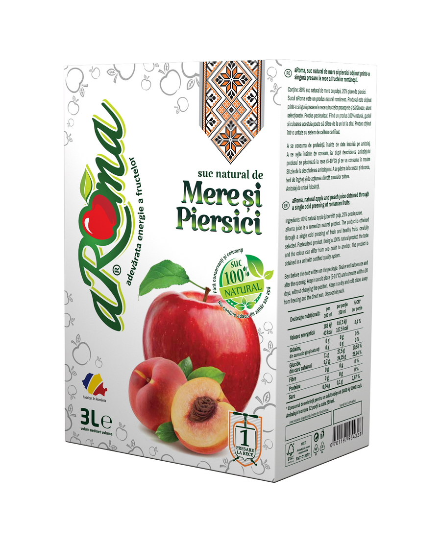 Suc natural de mere și piersici 3L