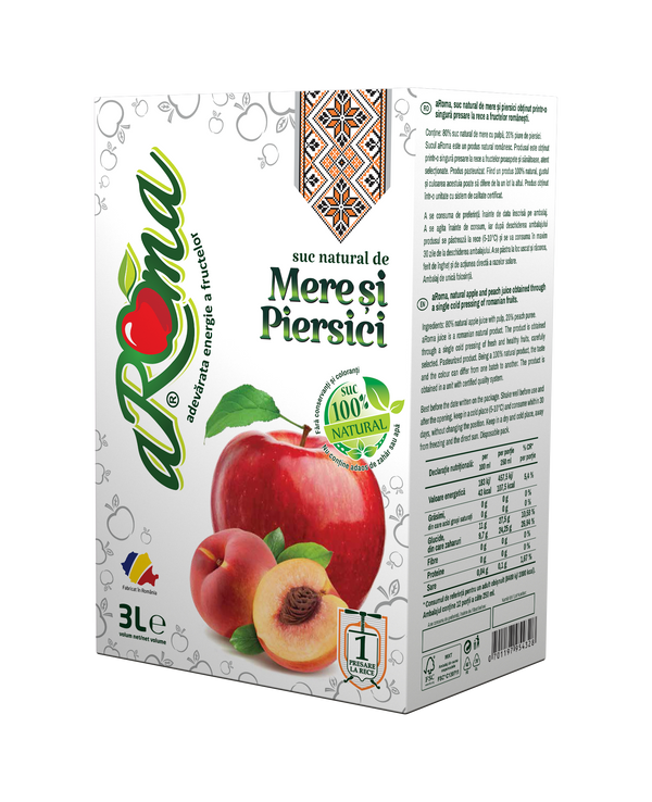 Pachet 5 cutii suc natural de mere și piersici 3L (15L)