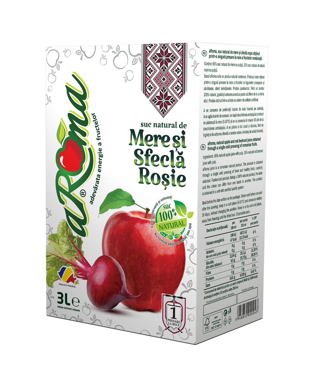 Pachet 9 cutii suc natural de mere și sfeclă roșie 3L (27L)
