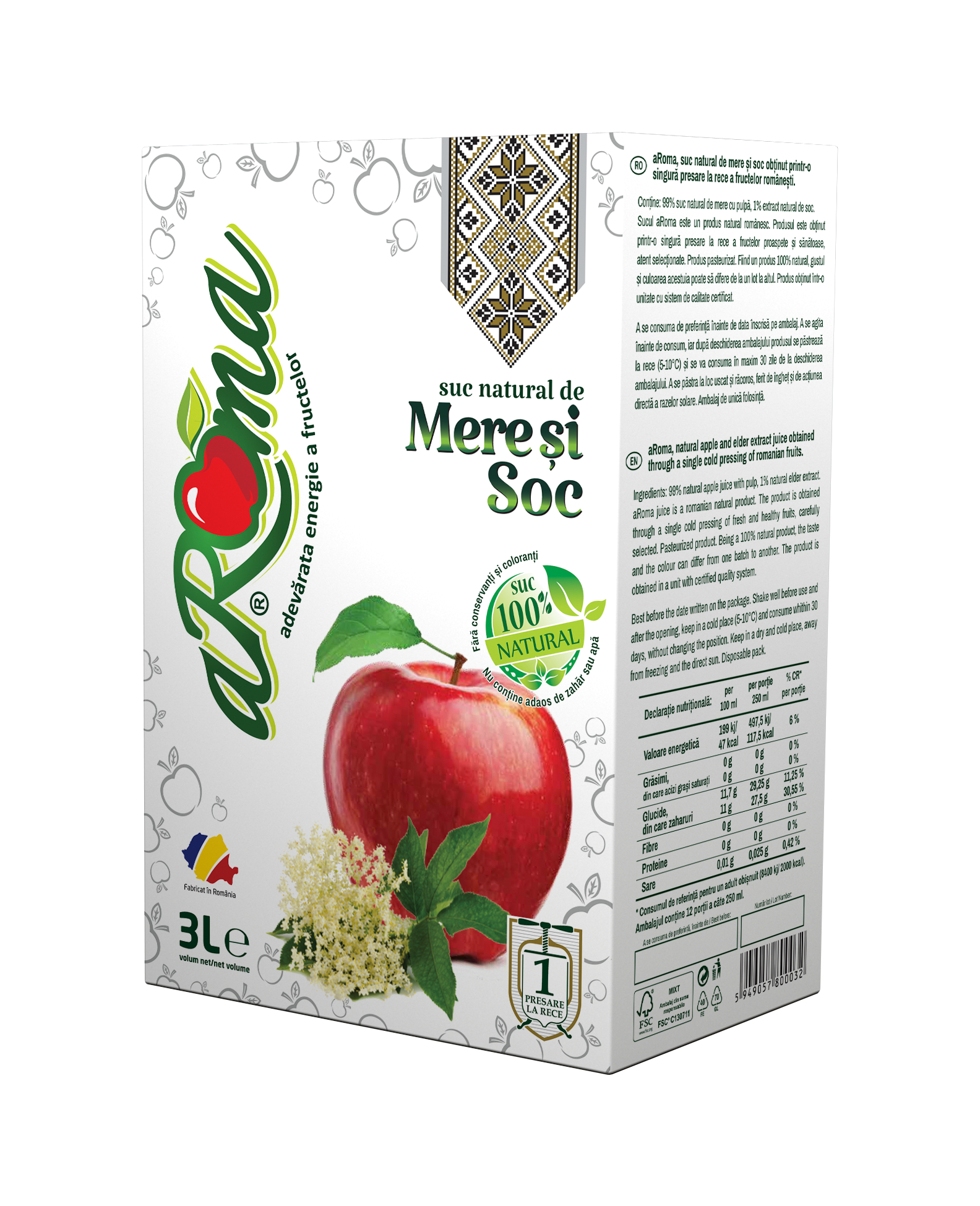 Pachet 3 cutii suc natural de mere și soc 3L (9L)