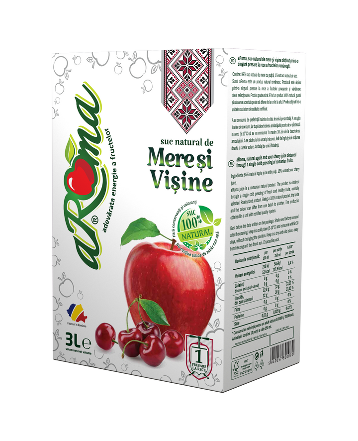 Pachet 9 cutii suc natural de mere și vișine 3L (27L)