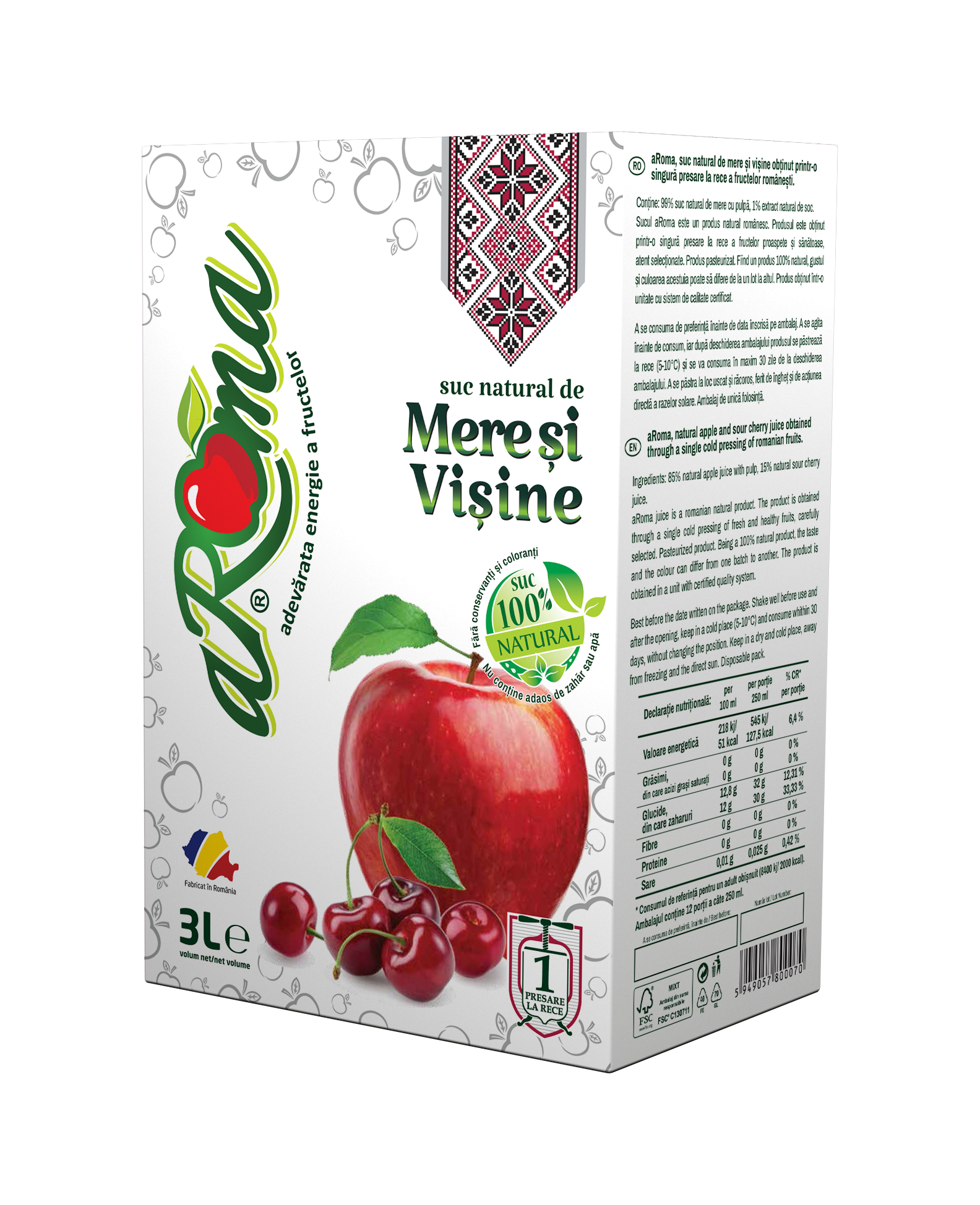 Pachet 3 cutii suc natural de mere și vișine 3L (9L)