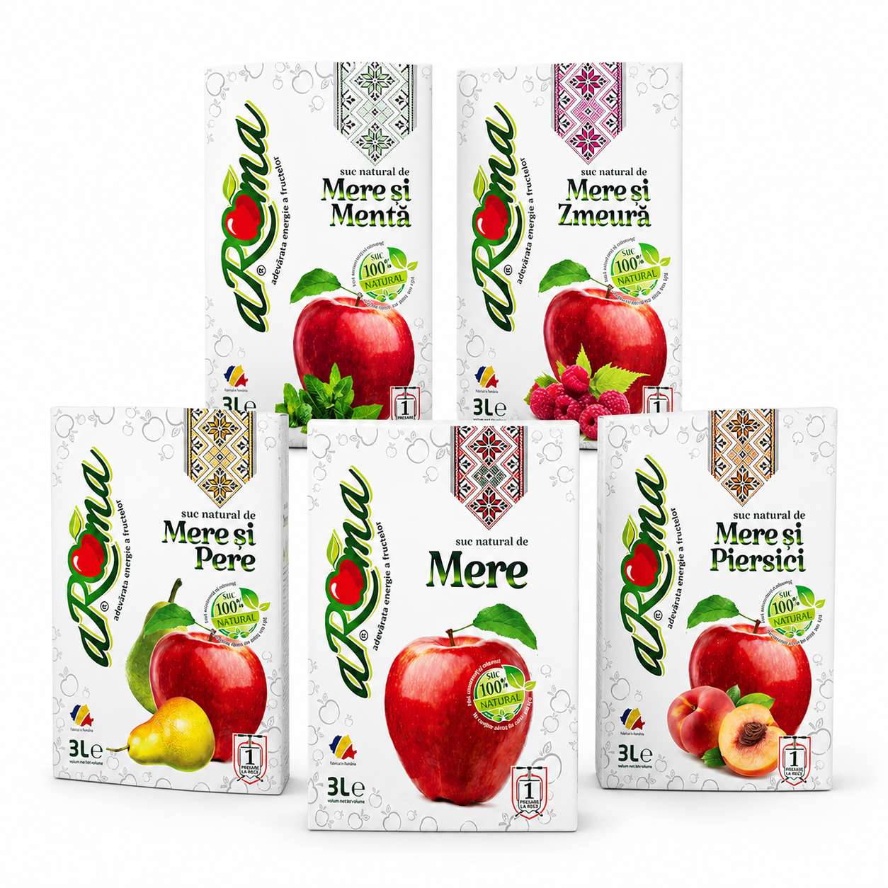 Imagine principală Pachet mixt 5 cutii (15L) — Mere, mentă, zmeură, piersici și pere · ALLSoft 2026-08-07